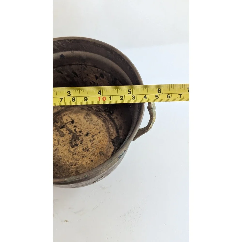 Vintage Hand Crafted Brass Footed Cauldron Planter Pot Handles Made in India